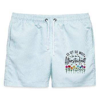 Es ist soweit Ich bin in Altersteilzeit - Blumen - Männer Badeshorts - hellblau gestreift - Vorne - AI Model Male 178 light (178cm)