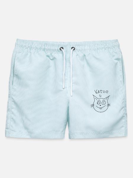 Katze - Männer Badeshorts - hellblau gestreift