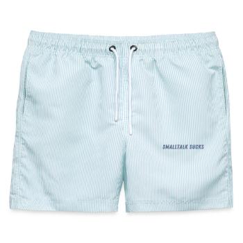SMALLTALK SUCKS - Spread it! - Männer Badeshorts - hellblau gestreift - Vorne - AI Model Male 178 light (178cm)