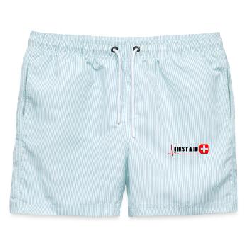 ERSTE HILFE - Männer Badeshorts - hellblau gestreift - Vorne - AI Model Male 178 light (178cm)