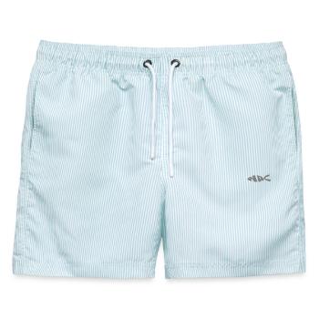 nacfish in grau - Männer Badeshorts - hellblau gestreift - Vorne - AI Model Male 178 light (178cm)