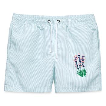 Lavendel Lavandula Lippen Lippenblühten - Männer Badeshorts - hellblau gestreift - Vorne - AI Model Male 178 light (178cm)