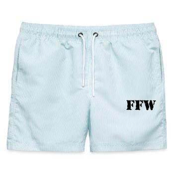 FFW Schrift Armee-Style - Männer Badeshorts - hellblau gestreift - Vorne - AI Model Male 178 light (178cm)