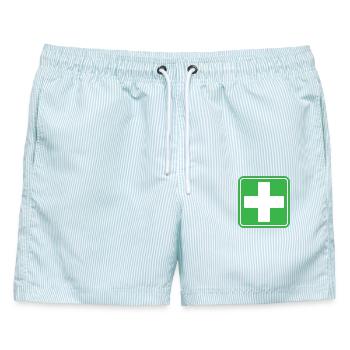 First Aid Medical Cross Sicherheitssymbol Vektor-Symbol - Männer Badeshorts - hellblau gestreift - Vorne - AI Model Male 178 light (178cm)
