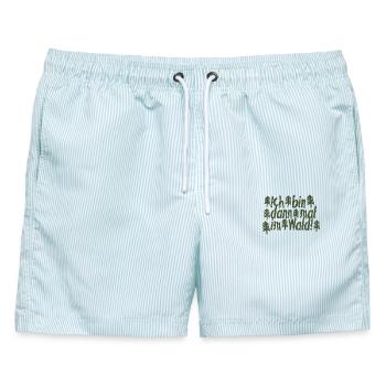 Ich bin dann mal im Wald – Bushcraft & Survival - Männer Badeshorts - hellblau gestreift - Vorne - AI Model Male 178 light (178cm)
