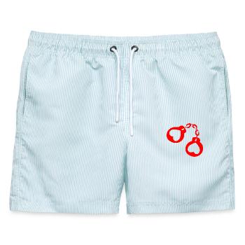 Herz Hadnschellen Kurz Design Vektor 3 - Männer Badeshorts - hellblau gestreift - Vorne - AI Model Male 178 light (178cm)