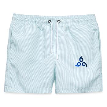 666 Satan Symbol - Teufel - Böse - Männer Badeshorts - hellblau gestreift - Vorne - AI Model Male 178 light (178cm)
