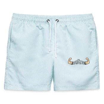I love Bad Guys - Muskelarme Schriftzug - Männer Badeshorts - hellblau gestreift - Vorne - AI Model Male 178 light (178cm)