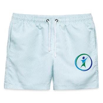 Physio 1 Logo - Männer Badeshorts - hellblau gestreift - Vorne - AI Model Male 178 light (178cm)