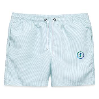 Physio 1 Logo - Männer Badeshorts - hellblau gestreift - Vorne - AI Model Male 178 light (178cm)