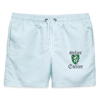 Stolzer Steirer Wappen Steiermark Spruch Geschenk - Männer Badeshorts - hellblau gestreift - Vorne - AI Model Male 178 light (178cm)