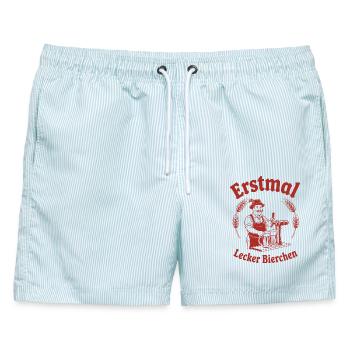 Erstmal lecker Bierchen - Männer Badeshorts - hellblau gestreift - Vorne - AI Model Male 178 light (178cm)