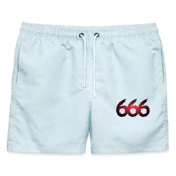 666 Symbol Zahl Teufel - Männer Badeshorts - hellblau gestreift - Vorne - AI Model Male 178 light (178cm)