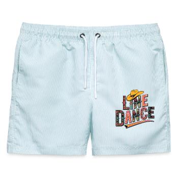 Line Dance mein Hobby - meine Passion - mein Ding - Männer Badeshorts - hellblau gestreift - Vorne - AI Model Male 178 light (178cm)