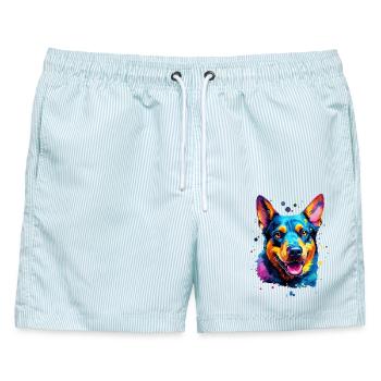 bunter Australian Cattle Dog - bunte Hunde - Männer Badeshorts - hellblau gestreift - Vorne - AI Model Male 178 light (178cm)
