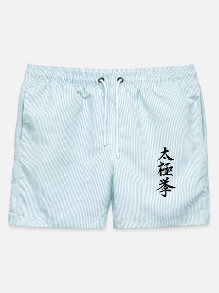 Taiji Quan Kalligraphie - Männer Badeshorts - hellblau gestreift