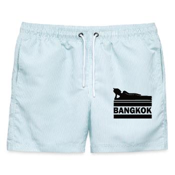 Bangkok Buddha Thailand Tempel Wat Pho Souvenir TH - Männer Badeshorts - hellblau gestreift - Vorne - AI Model Male 178 light (178cm)