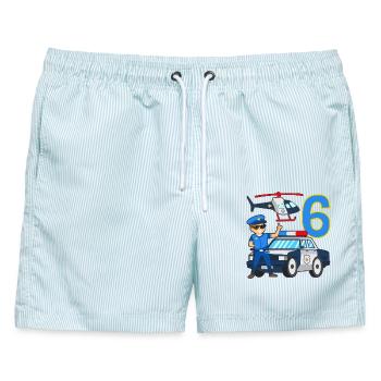 6 Geburtstag Polizei Auto 6 Jahre alt Polizist - Männer Badeshorts - hellblau gestreift - Vorne - AI Model Male 178 light (178cm)