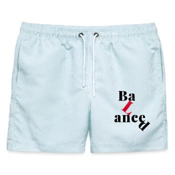 Eine Frage der Balance. - Männer Badeshorts - hellblau gestreift - Vorne - AI Model Male 178 light (178cm)