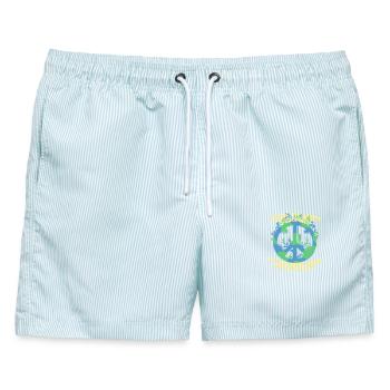 Peace Zeichen Erde Weltkugel Frieden - Männer Badeshorts - hellblau gestreift - Vorne - AI Model Male 178 light (178cm)