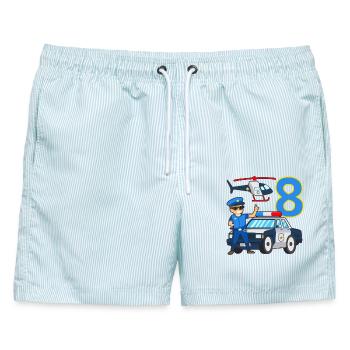 8 Geburtstag Polizei Auto 8 Jahre alt Polizist - Männer Badeshorts - hellblau gestreift - Vorne - AI Model Male 178 light (178cm)
