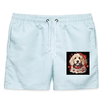 Weihnachts-Doodle mit Nikolausmütze - Männer Badeshorts - hellblau gestreift - Vorne - AI Model Male 178 light (178cm)