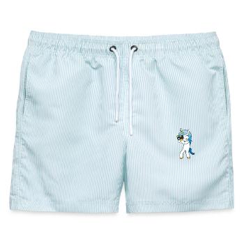 Foto Einhorn Fotografin - Männer Badeshorts - hellblau gestreift - Vorne - AI Model Male 178 light (178cm)