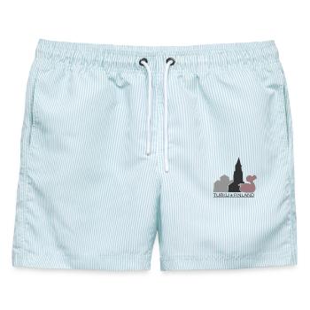 Turku Finnland - Männer Badeshorts - hellblau gestreift - Vorne - AI Model Male 178 light (178cm)