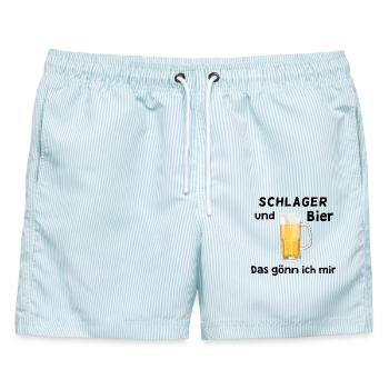 Schlager und Bier - Das gönn ich mir - Männer Badeshorts - hellblau gestreift - Vorne - AI Model Male 178 light (178cm)