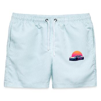 Elektrische Welle - Männer Badeshorts - hellblau gestreift - Vorne - AI Model Male 178 light (178cm)
