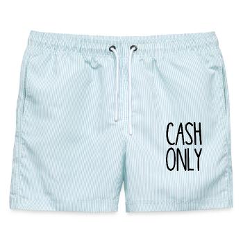 cash only - nur Bargeld - nur Bares ist wahres - Männer Badeshorts - hellblau gestreift - Vorne - AI Model Male 178 light (178cm)