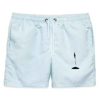 Hüpfende Person auf dem Trampolin - Männer Badeshorts - hellblau gestreift - Vorne - AI Model Male 178 light (178cm)