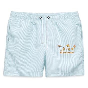 Magic Mushrooms Zauberpilze Psylos Pilze Party Fun - Männer Badeshorts - hellblau gestreift - Vorne - AI Model Male 178 light (178cm)