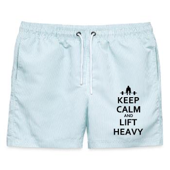 Keep calm and lift heavy - Männer Badeshorts - hellblau gestreift - Vorne - AI Model Male 178 light (178cm)