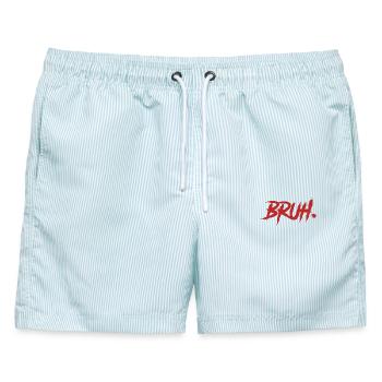 Bruh Funny Saying - Männer Badeshorts - hellblau gestreift - Vorne - AI Model Male 178 light (178cm)