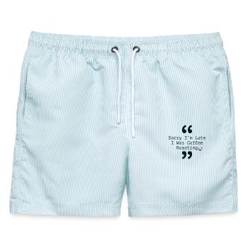 Wachen Sie auf und riechen Sie den Kaffee - Männer Badeshorts - hellblau gestreift - Vorne - AI Model Male 178 light (178cm)