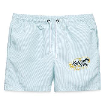 Bachelorette Party - JGA mit Sektgläsern - Männer Badeshorts - hellblau gestreift - Vorne - AI Model Male 178 light (178cm)