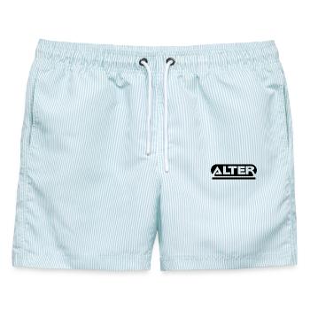 Alter - Männer Badeshorts - hellblau gestreift - Vorne - AI Model Male 178 light (178cm)