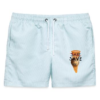 Save the World – Klimaschutz Protest Design - Männer Badeshorts - hellblau gestreift - Vorne - AI Model Male 178 light (178cm)