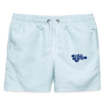 Funk You - Männer Badeshorts - hellblau gestreift - Vorne - AI Model Male 178 light (178cm)