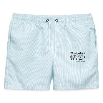 Charles Bukowski - Kill - Männer Badeshorts - hellblau gestreift - Vorne - AI Model Male 178 light (178cm)