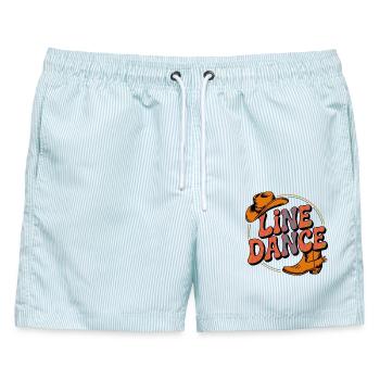 Line Dance mein Hobby - meine Passion - mein Ding - Männer Badeshorts - hellblau gestreift - Vorne - AI Model Male 178 light (178cm)