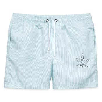Hanfblatt – Minimalistisches Cannabis Design - Männer Badeshorts - hellblau gestreift - Vorne - AI Model Male 178 light (178cm)