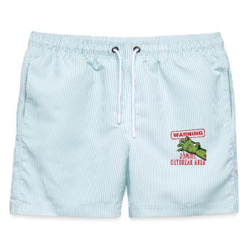 Warnung Zombie Outbreak Area Brain Eater - Männer Badeshorts - hellblau gestreift - Vorne - AI Model Male 178 light (178cm)