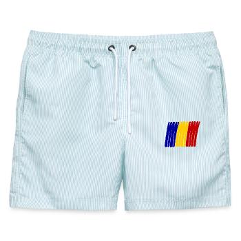 Rumänien painted Flag - Männer Badeshorts - hellblau gestreift - Vorne - AI Model Male 178 light (178cm)