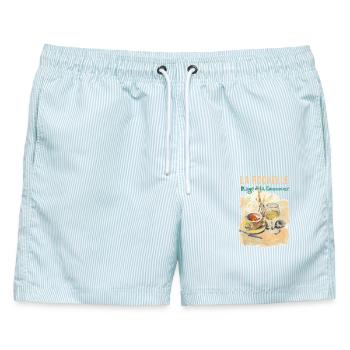 La Rochelle, Cafe au lait, Weinglas - Männer Badeshorts - hellblau gestreift - Vorne - AI Model Male 178 light (178cm)