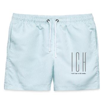 ICH - Kann Spuren von Gin enthalten. - Männer Badeshorts - hellblau gestreift - Vorne - AI Model Male 178 light (178cm)