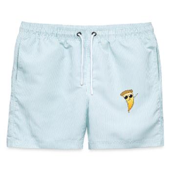 Dab Pizza - Männer Badeshorts - hellblau gestreift - Vorne - AI Model Male 178 light (178cm)