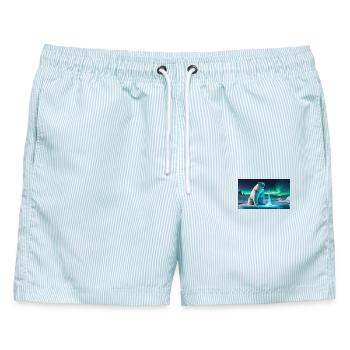 Eisbär und Eiskristall - Männer Badeshorts - hellblau gestreift - Vorne - AI Model Male 178 light (178cm)