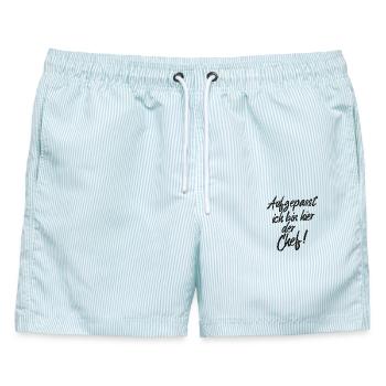 Aufgepasst ich bin hier der Chef - Männer Badeshorts - hellblau gestreift - Vorne - AI Model Male 178 light (178cm)